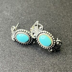 Vintage Avon Sterling Silver 925 Turquoise Half Hoop Earrings Western Bohemian
